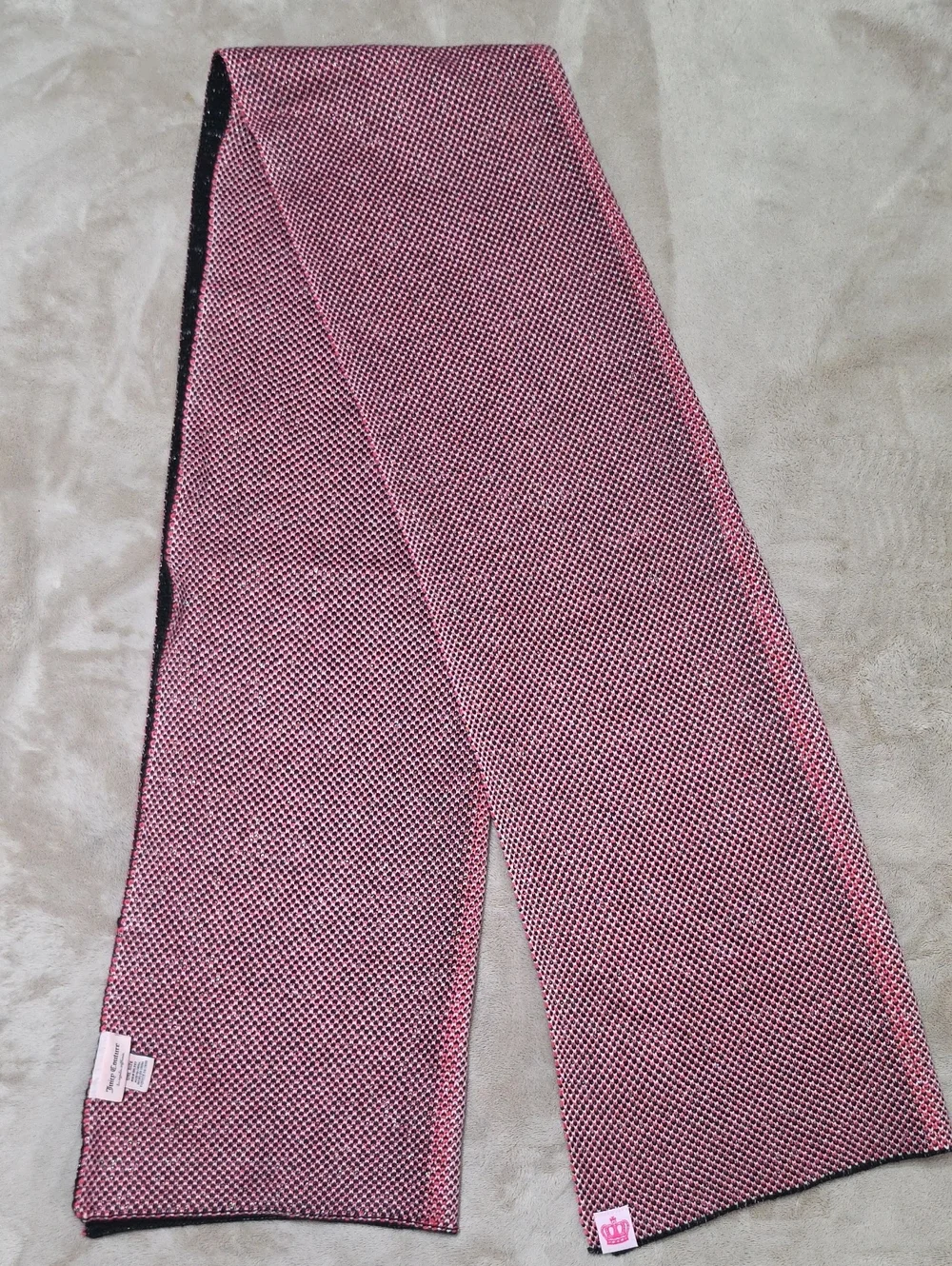 Juicy Couture Pink and Black Reversible Knit Scarf